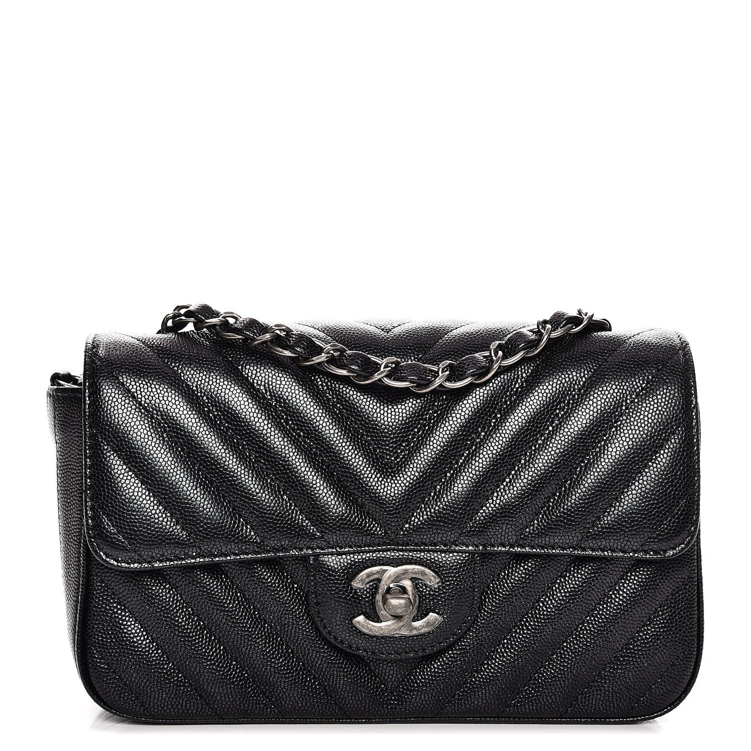 Chanel Iridescent Caviar Chevron Quilted Mini Rectangular Flap Black 1 of 10