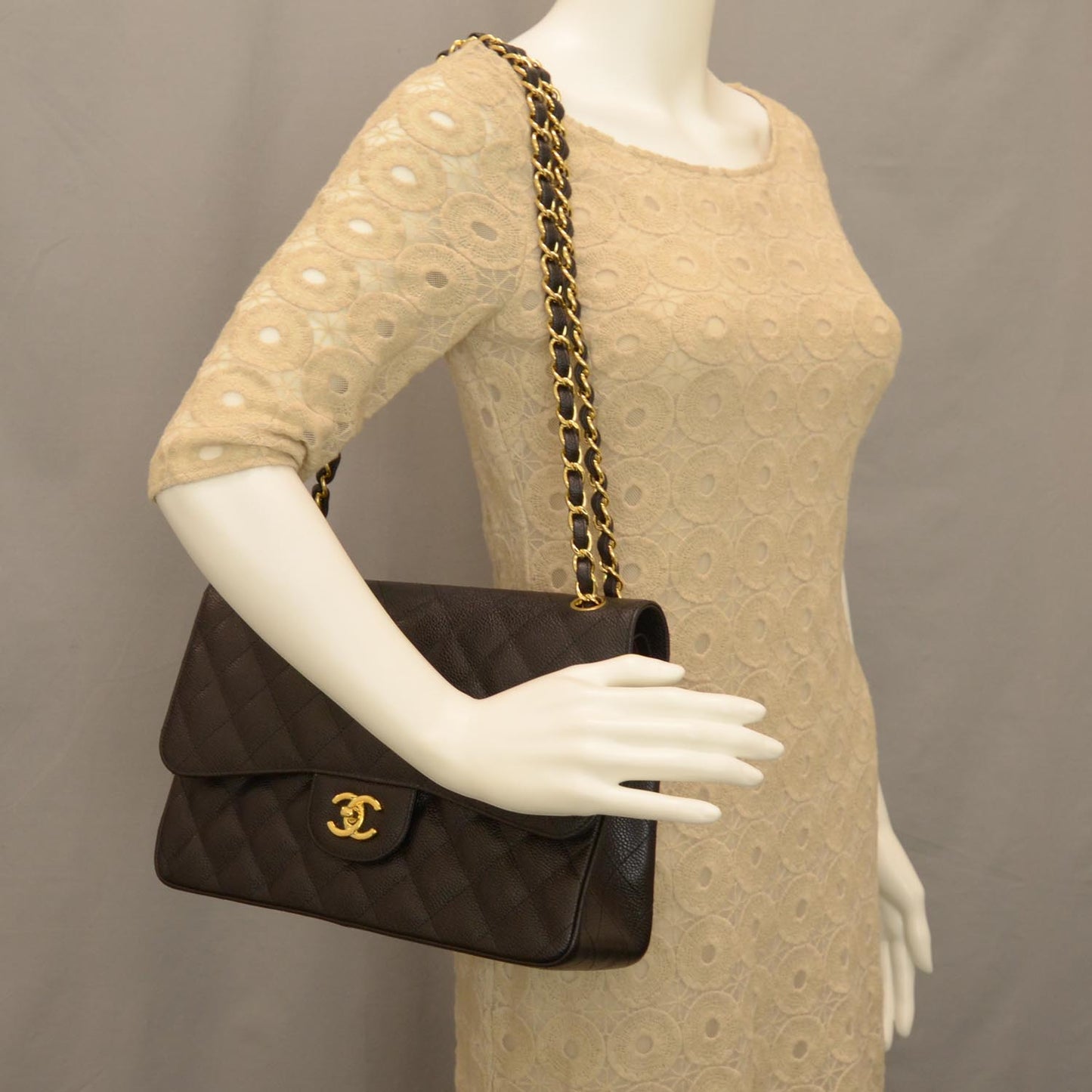 Caviar Quilted Jumbo Double Flap Black