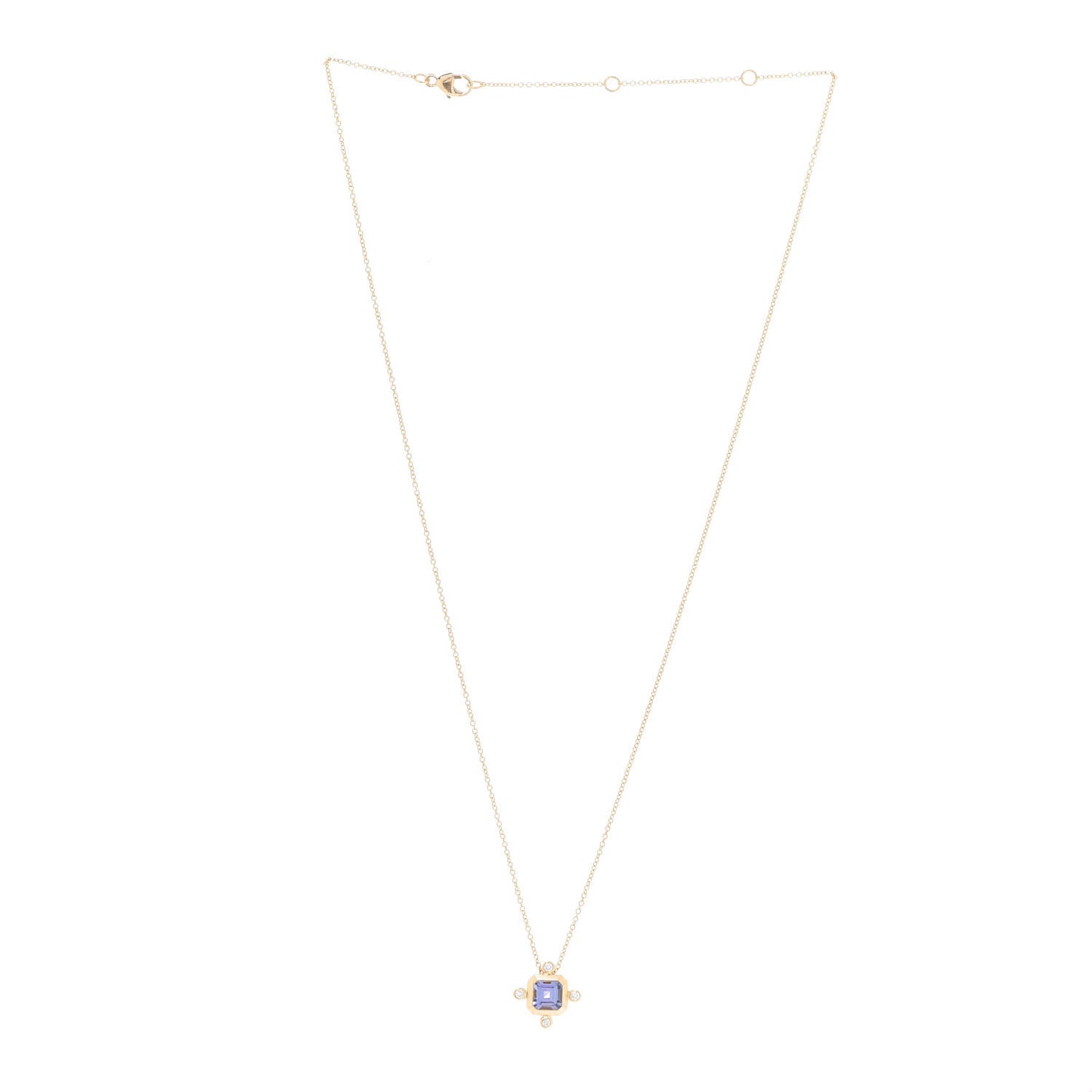 18K Yellow Gold Diamond Tanzanite Novella Pendant Necklace
