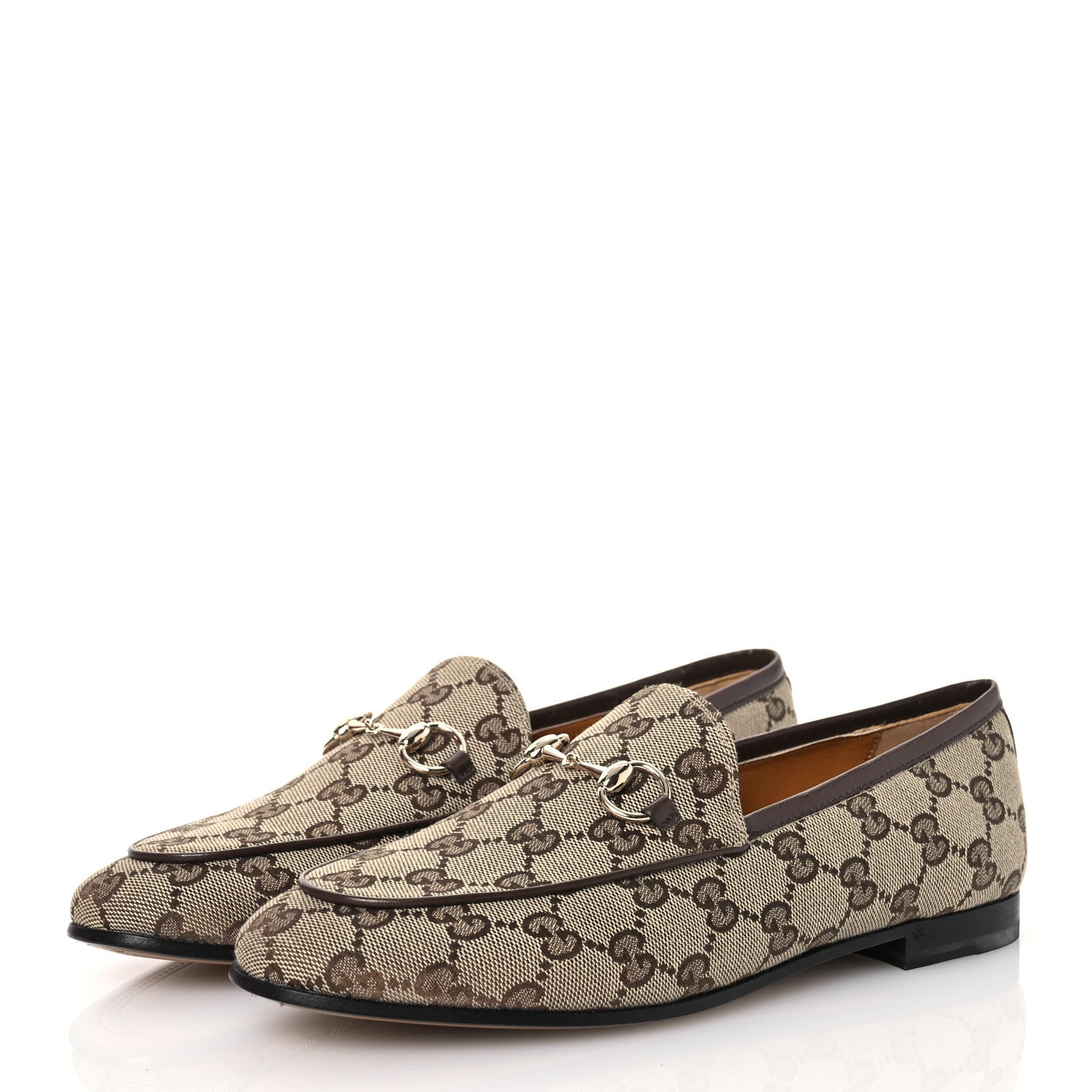 Gucci Canvas GG Monogram Horsebit Womens Jordaan Loafers 37.5 Beige Ebony New Acero 3 of 13