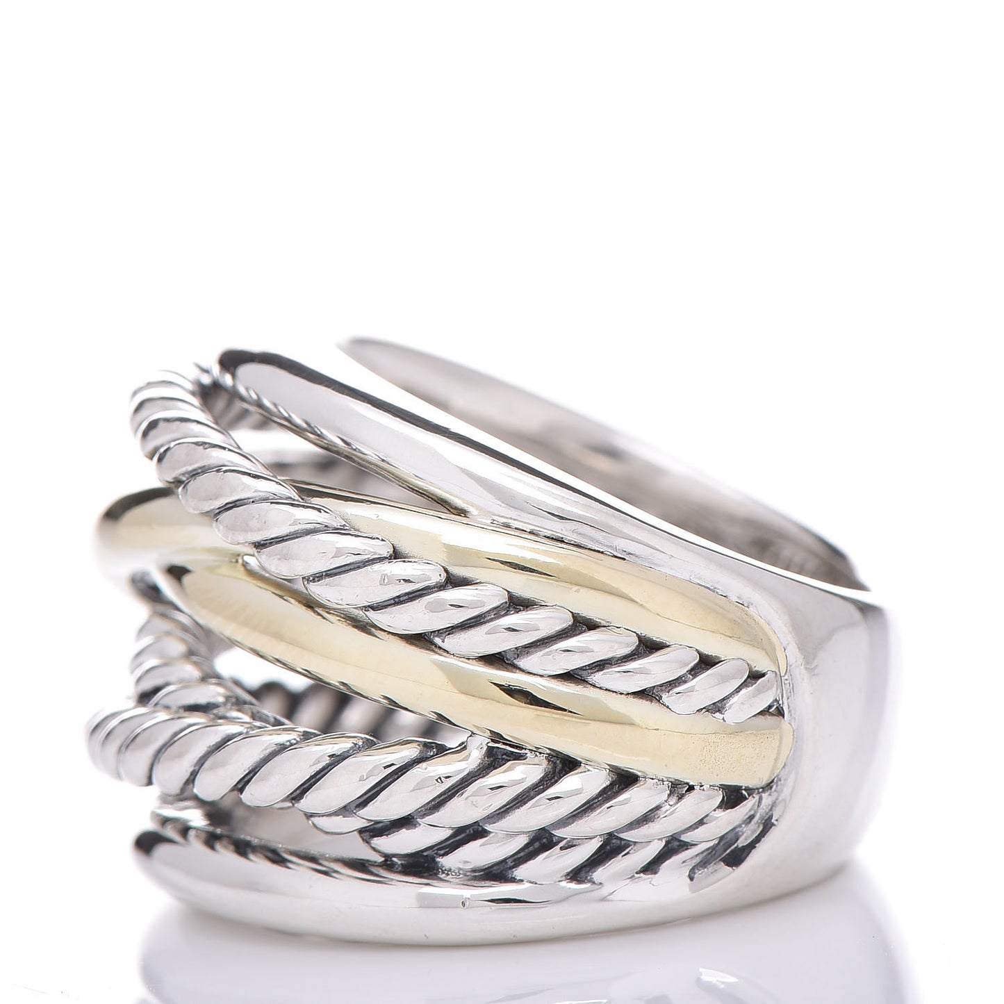 Sterling Silver 14K Yellow Gold Wide Crossover Ring 54 6.75