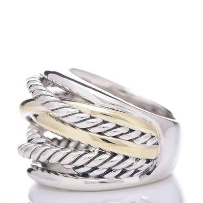 David Yurman Sterling Silver 14K Yellow Gold Wide Crossover Ring 54 6.75 3 of 5