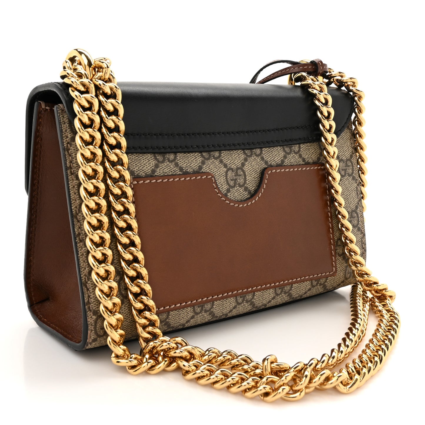 GG Supreme Monogram Calfskin Small Padlock Shoulder Bag Beige Black Cuir