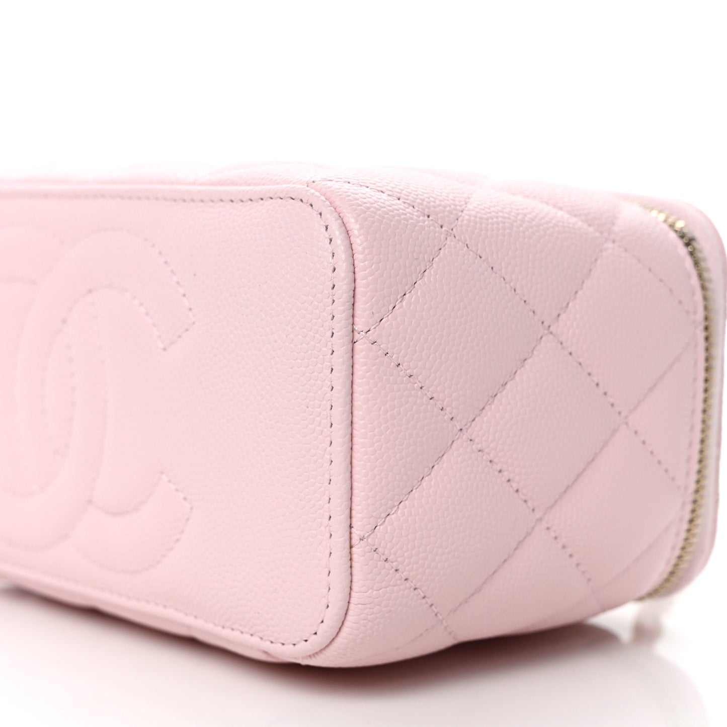 Caviar Quilted Small Vanity Case With Chain Light Pink