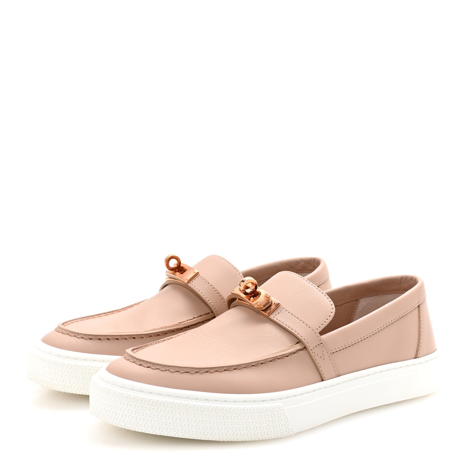Hermes Calfskin Game Slip On Sneakers 37.5 Beige Nude 4 of 9