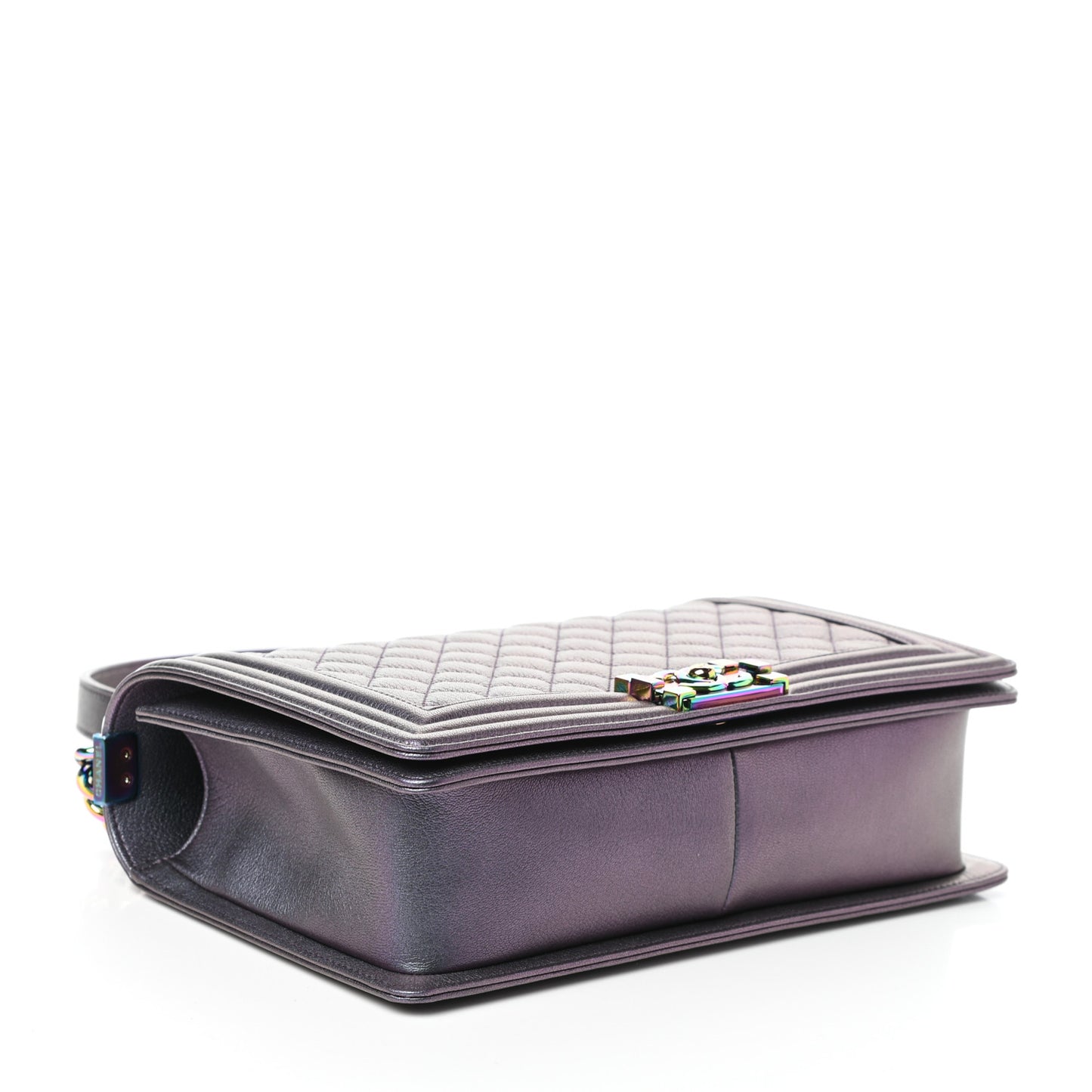 Iridescent Goatskin Quilted New Medium Boy Flap Purple