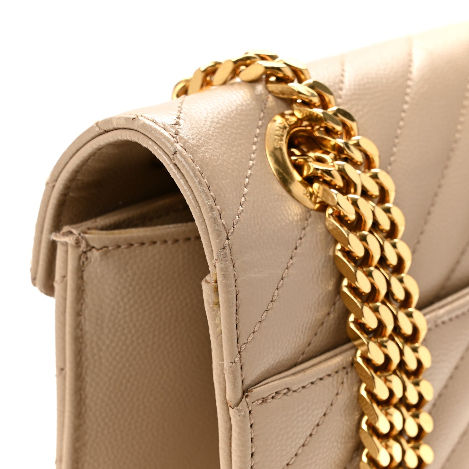 Saint Laurent Grain De Poudre Matelasse Chevron Large Monogram Satchel Dark Beige 14 of 16