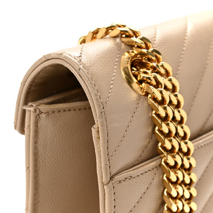 Saint Laurent Grain De Poudre Matelasse Chevron Large Monogram Satchel Dark Beige 14 of 16
