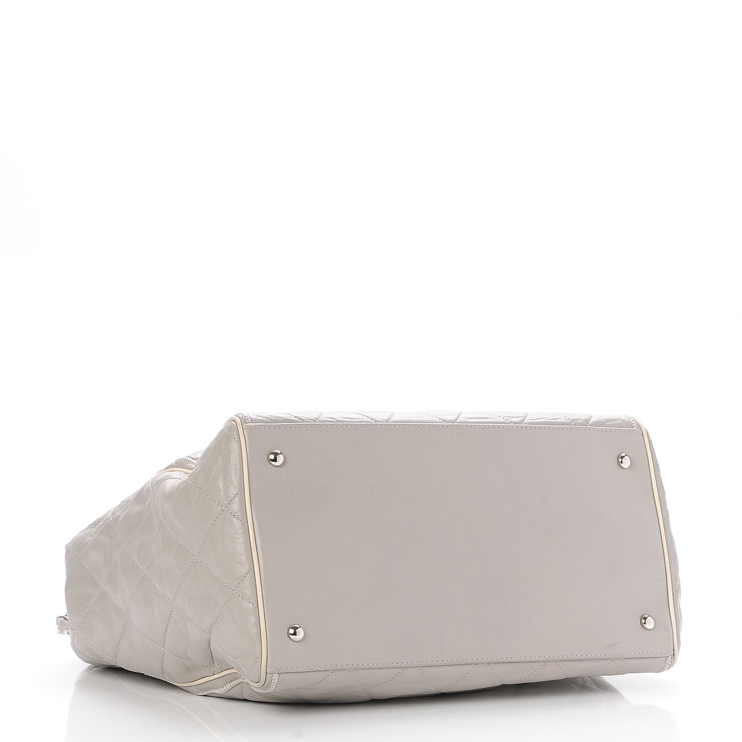 Glazed Lambskin Quilted North South Large Tote Grey