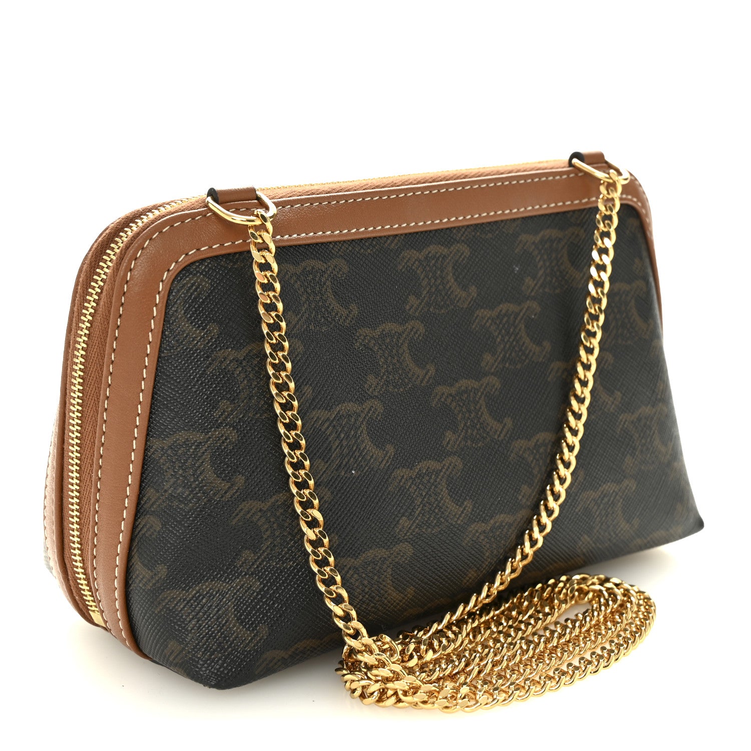 Celine Triomphe Canvas Lambskin Clutch On Chain Tan 2 of 10