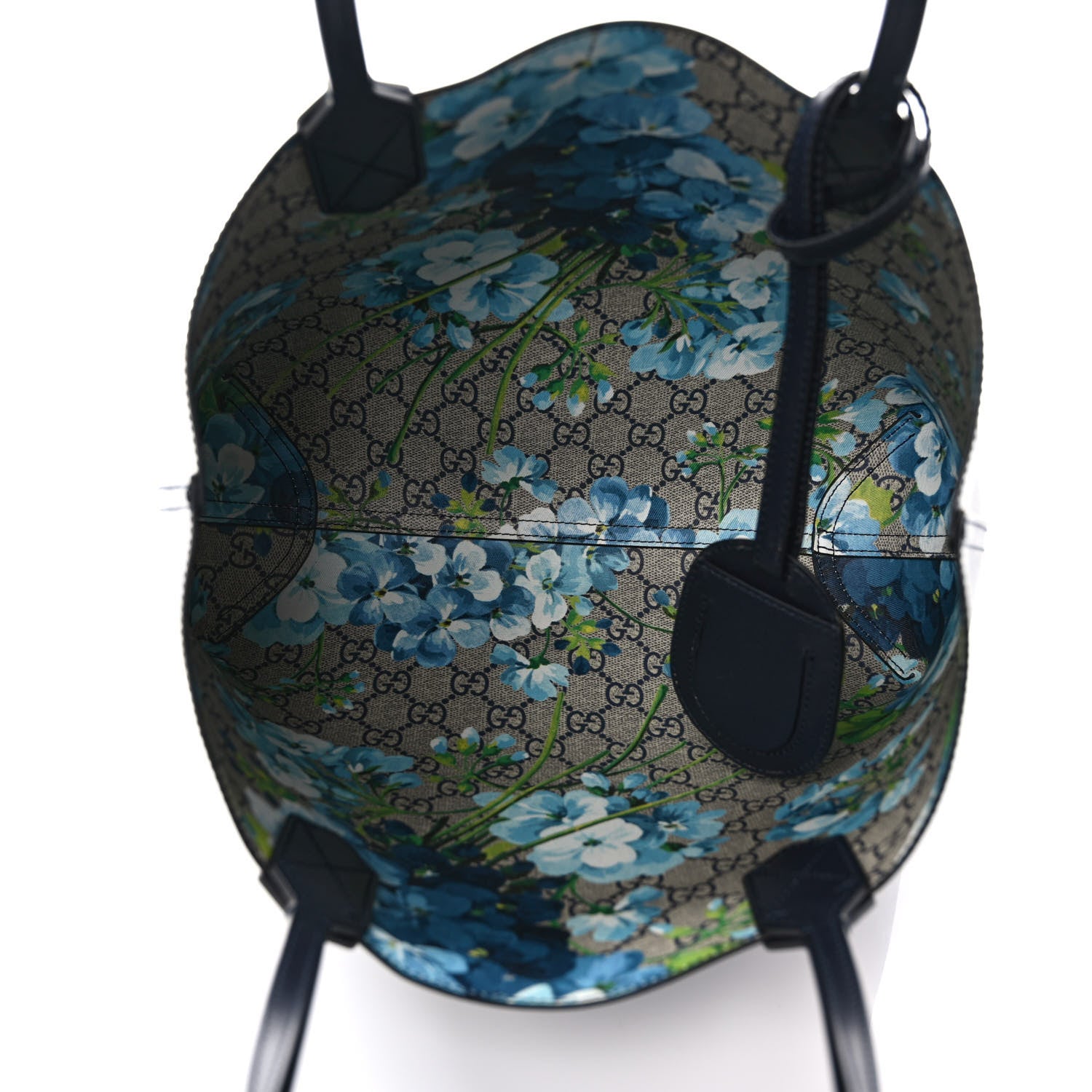 Gucci GG Supreme Monogram Blooms Small Reversible Tote Beige Blue Navy 9 of 17
