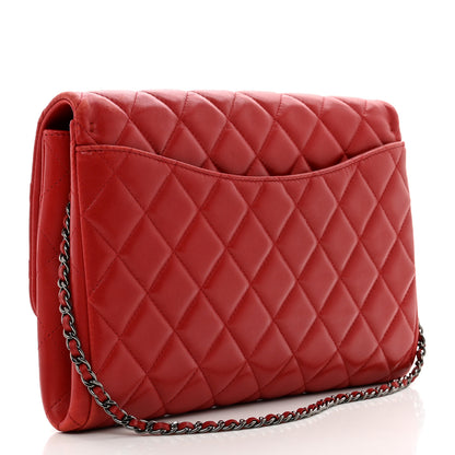 Chanel Lambskin Quilted Clutch with Chain Flap Red 3 of 12