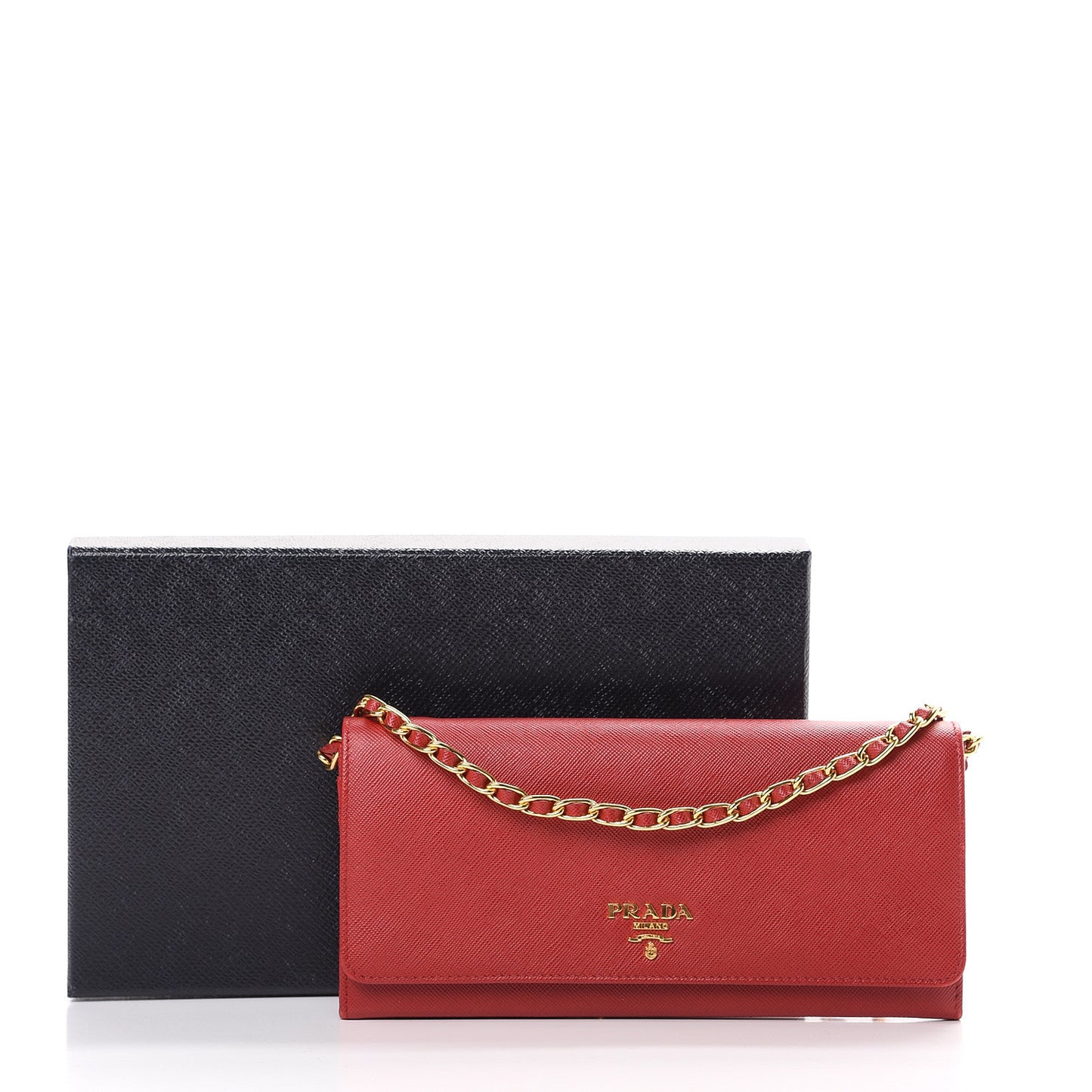 Saffiano Metal Oro Chain Wallet Fuoco