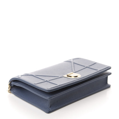 Christian Dior Grained Calfskin Diorama Wallet on Chain Pouch Denim Blue 4 of 11