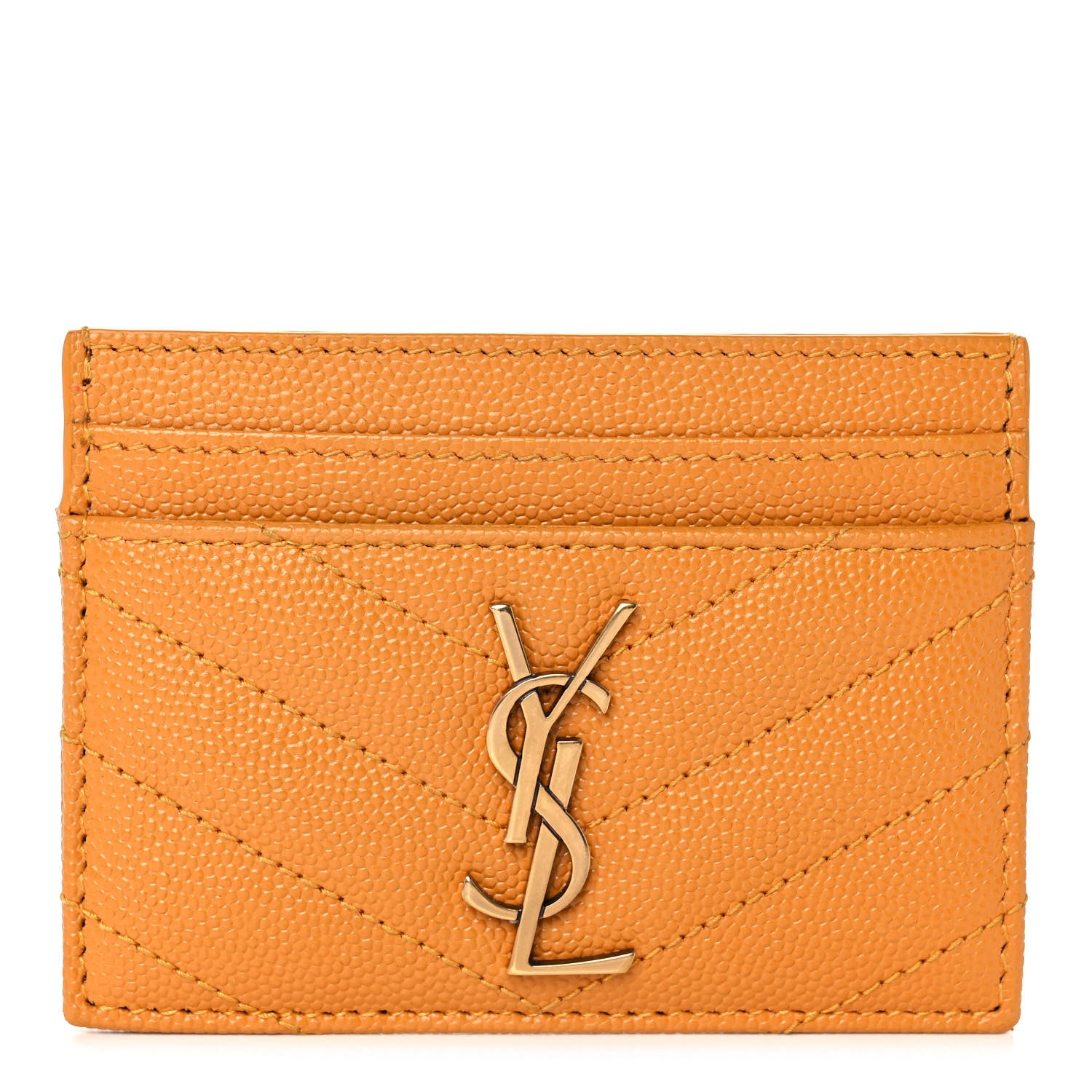 Saint Laurent Grain De Poudre Matelasse Chevron Monogram Credit Card Case Senape Yellow 1 of 8