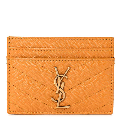 Saint Laurent Grain De Poudre Matelasse Chevron Monogram Credit Card Case Senape Yellow 1 of 8