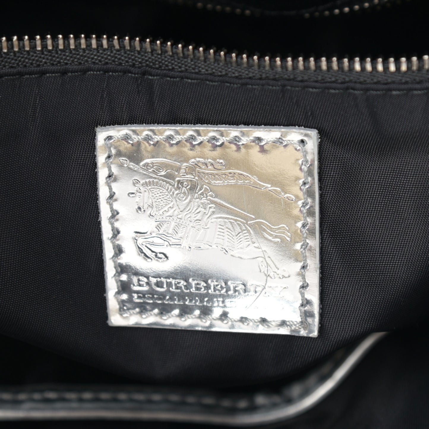 Metallic Calfskin Beat Check Tote Silver