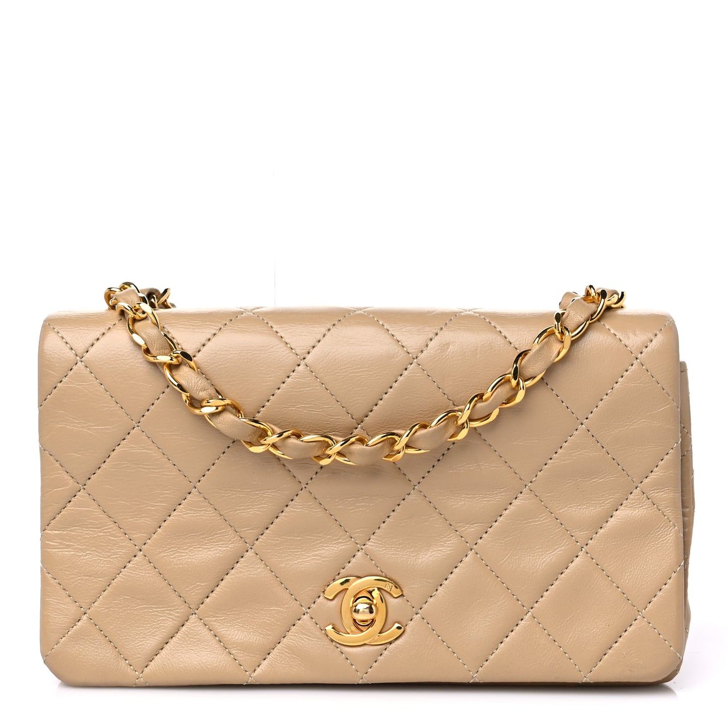 Lambskin Quilted Small Single Flap Beige