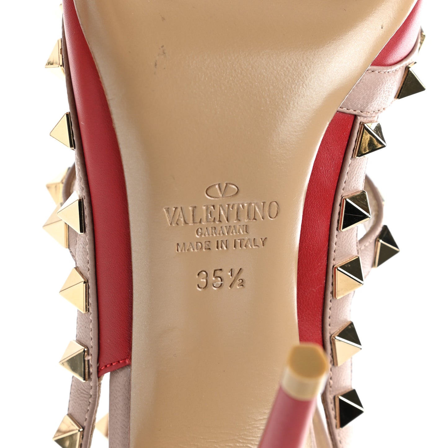 Nappa Rockstud Ankle Strap Pumps 35.5 Red Poudre