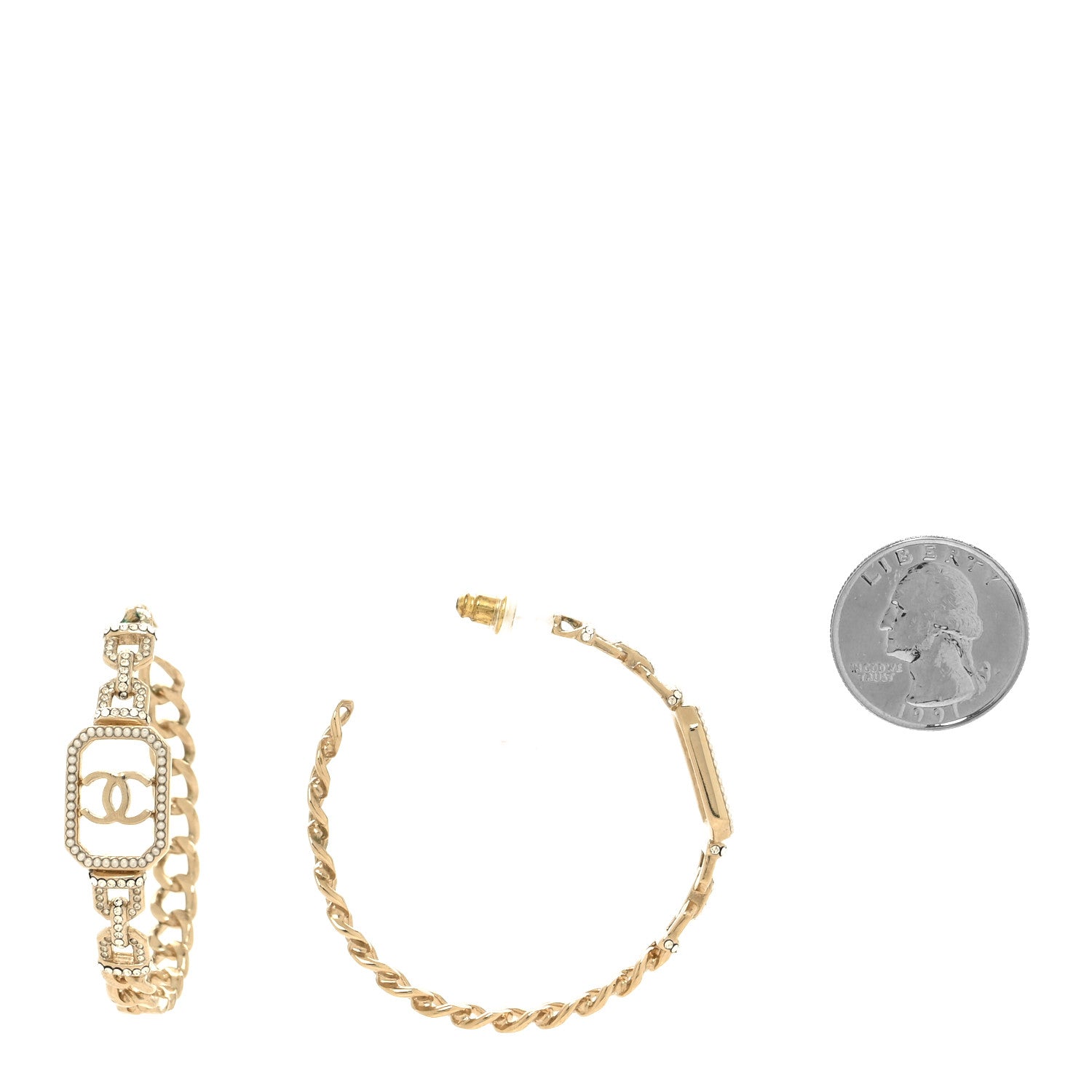 Chanel Crystal CC Vendome Hoop Earrings Gold 2 of 6