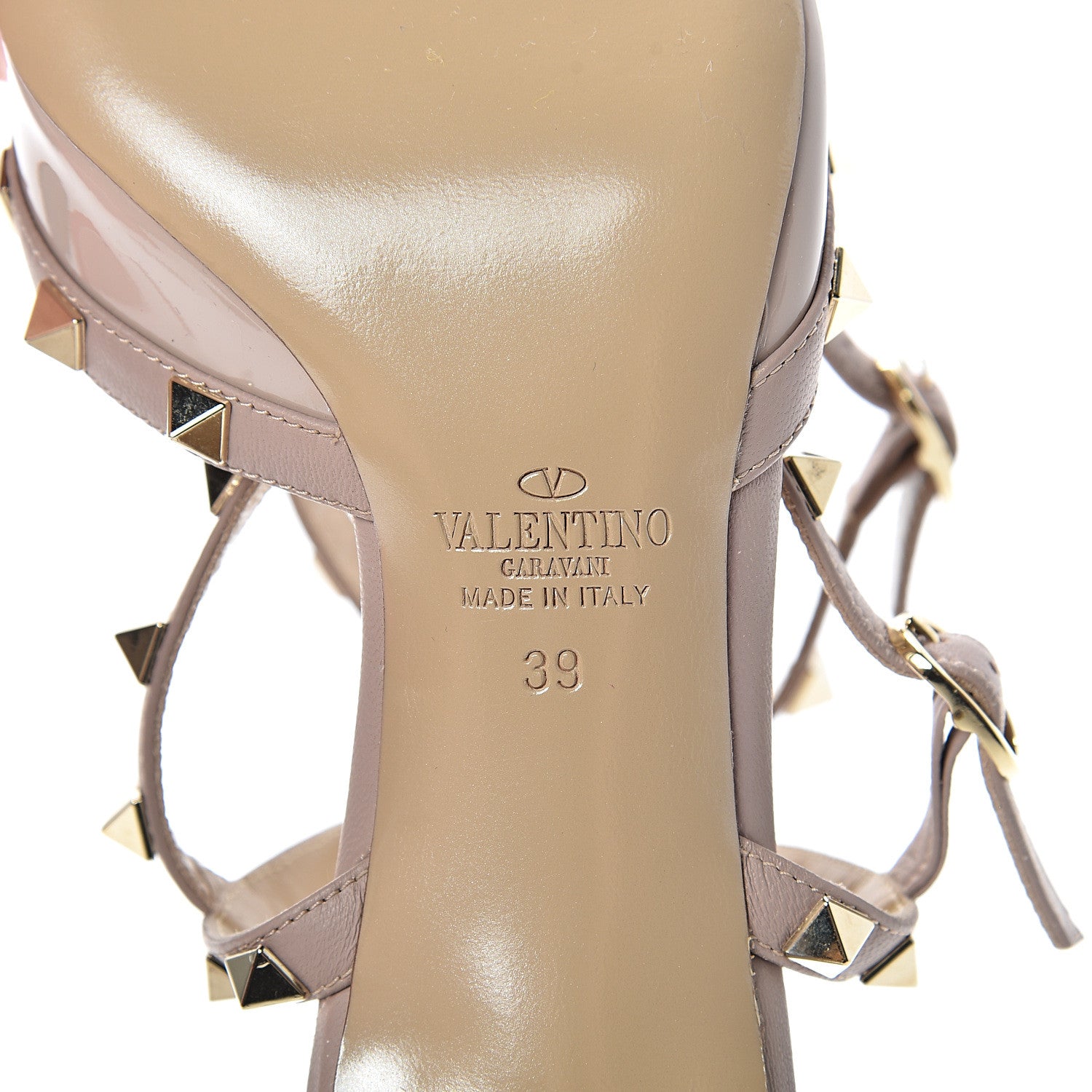 Valentino Garavani Patent Rockstud Ankle Strap Low Heel Pumps 39 Poudre 7 of 9