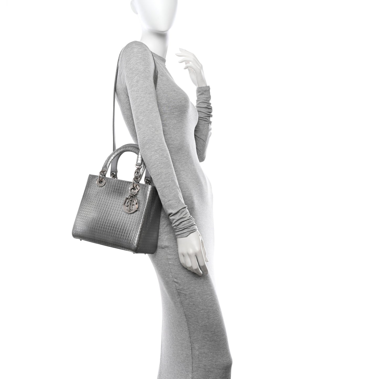 Metallic Patent Micro-Cannage Medium Lady Dior Silver