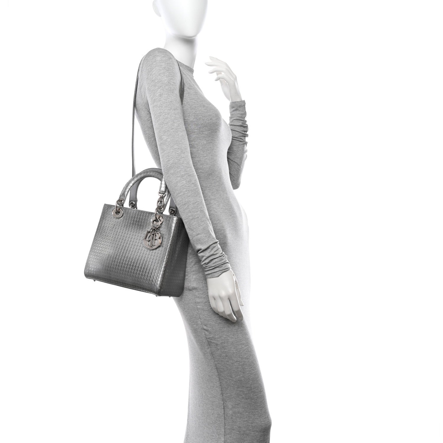 Christian Dior Metallic Patent Micro-Cannage Medium Lady Dior Silver 2 of 13