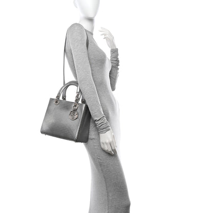 Christian Dior Metallic Patent Micro-Cannage Medium Lady Dior Silver 2 of 13