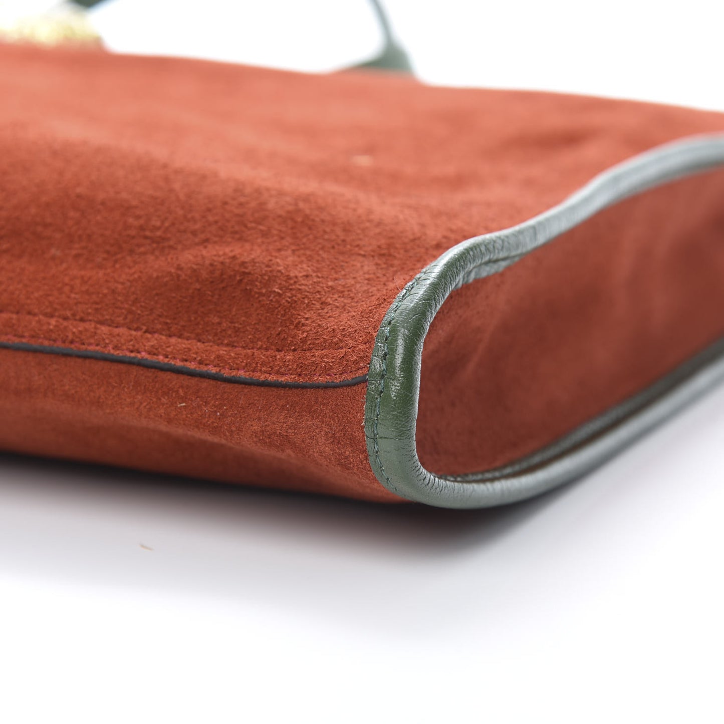 Suede Calfskin Large Rajah Chain Tote Brown Green