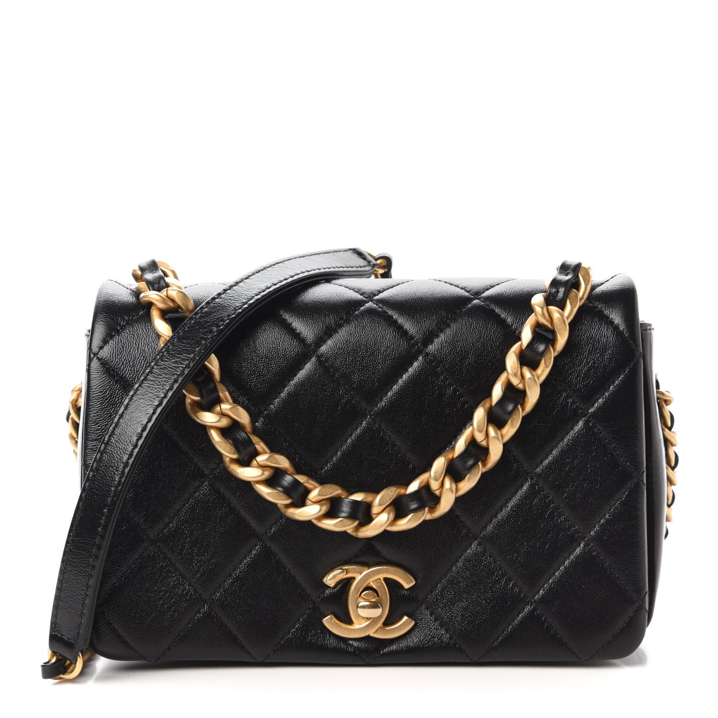 Shiny Lambskin Quilted Small Fashion Therapy Flap Black
