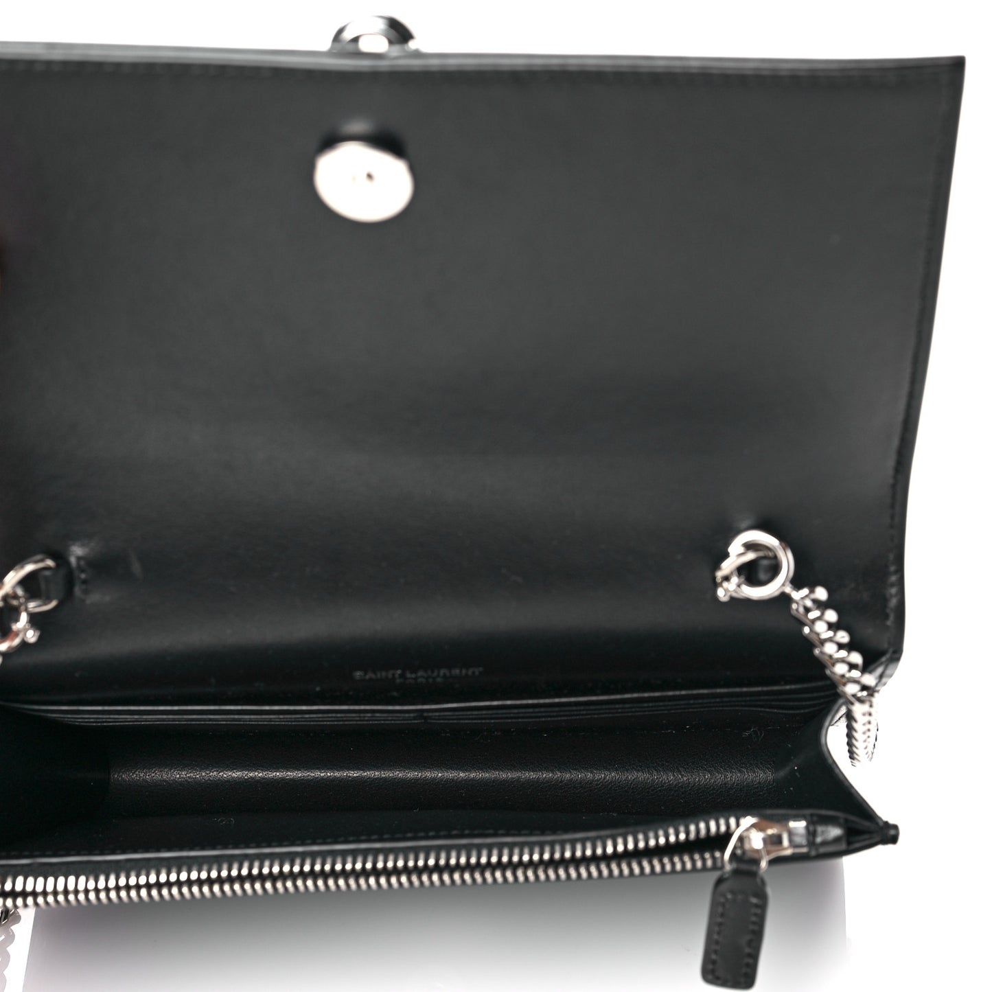 Calfskin Star Print Monogram Kate Tassel Chain Wallet Black Silver