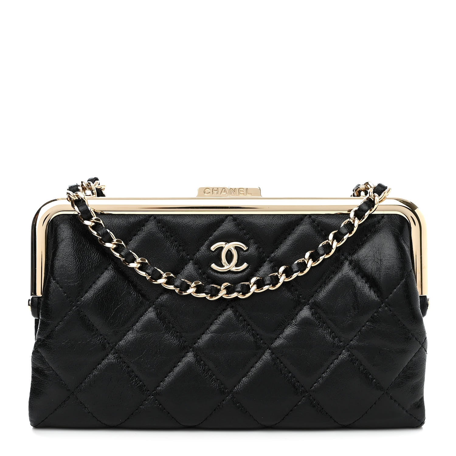 Chanel Lambskin Quilted Frame Clutch With Chain Black 1 of 12