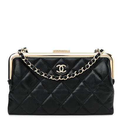 Chanel Lambskin Quilted Frame Clutch With Chain Black 1 of 12
