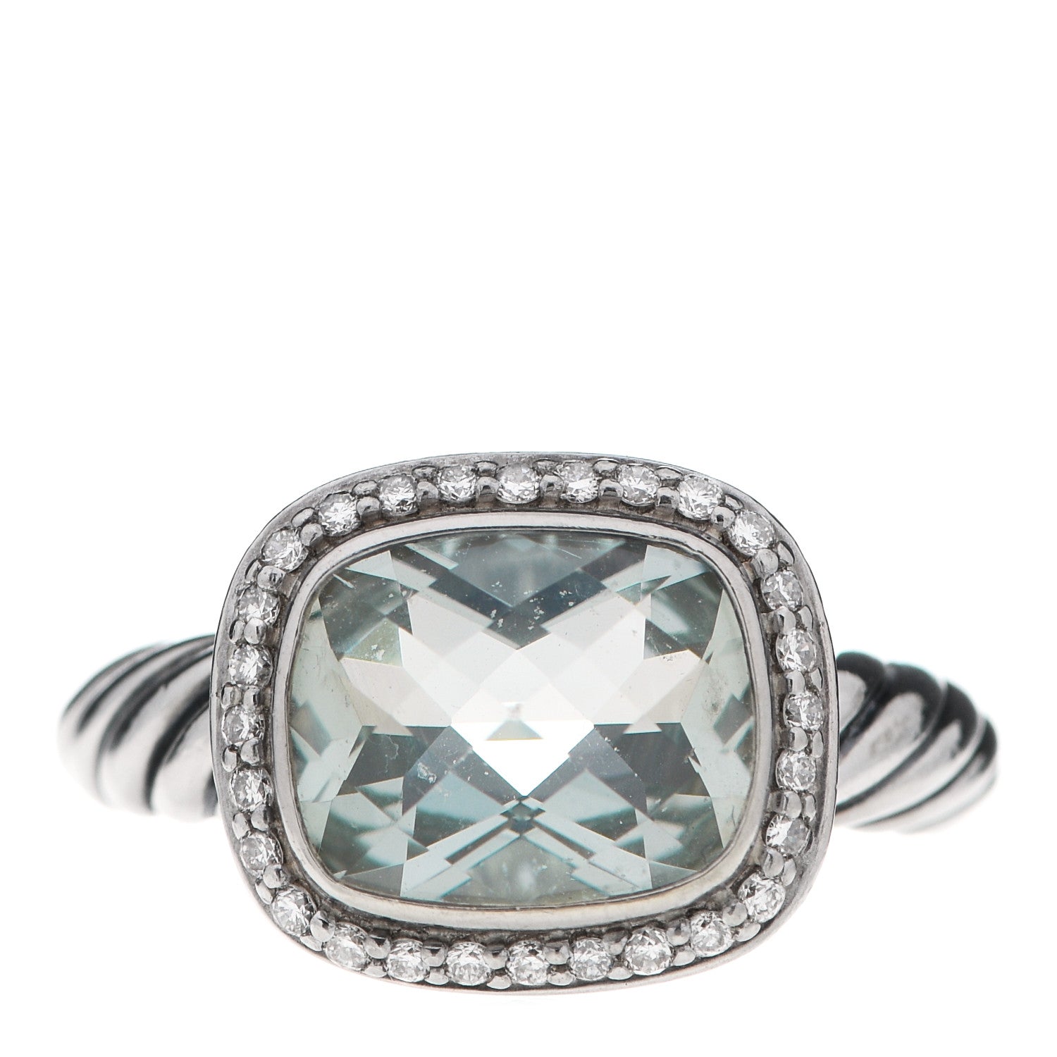 David Yurman Sterling Silver Diamond Prasiolite 10mm Noblesse Ring 51 5.75 1 of 6