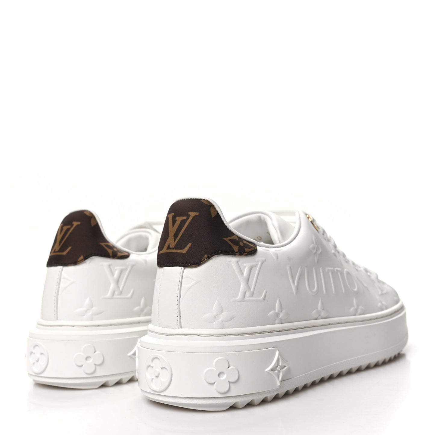 Calfskin Monogram Debossed Time Out Sneakers 38 White