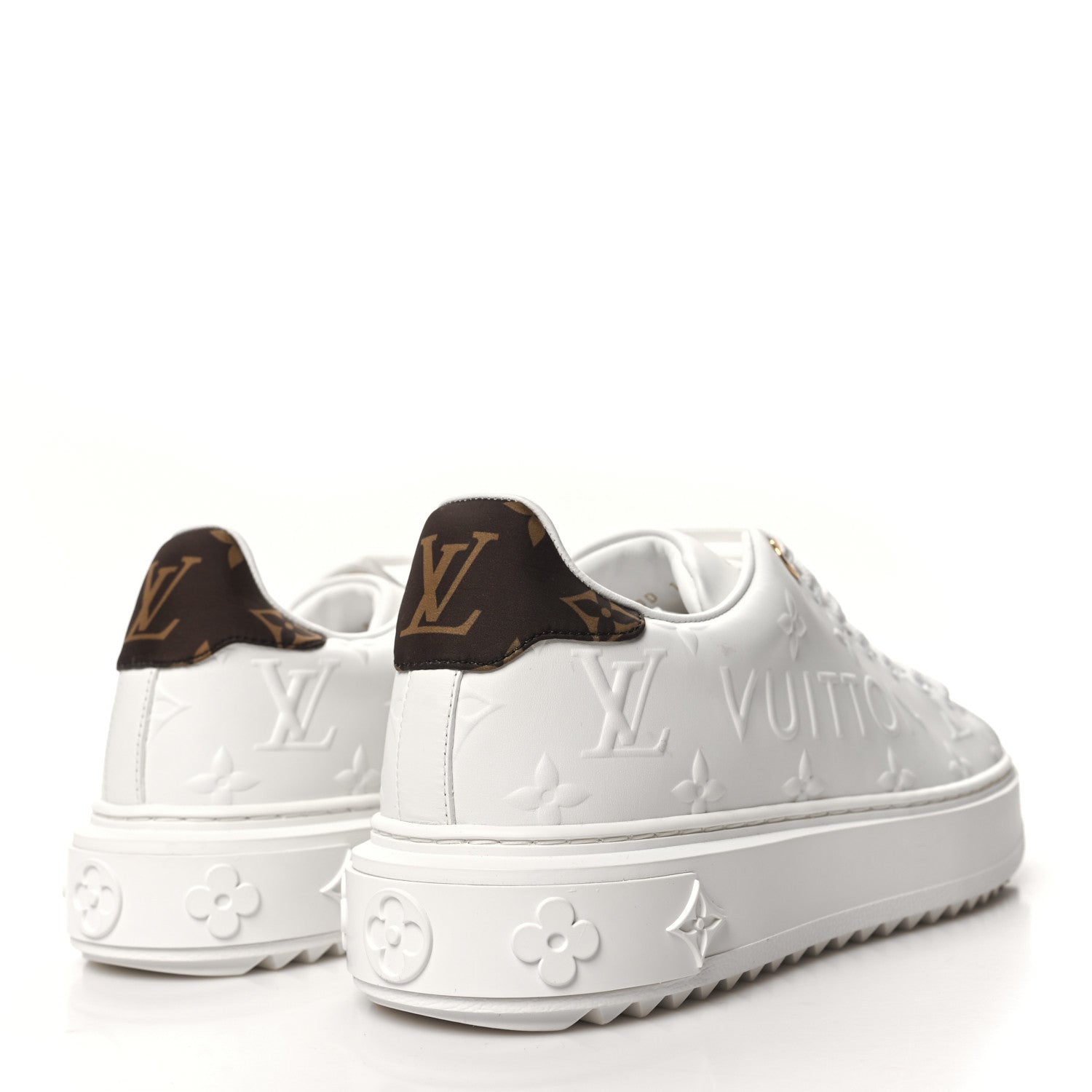 Louis Vuitton Calfskin Monogram Debossed Time Out Sneakers 38 White 4 of 8