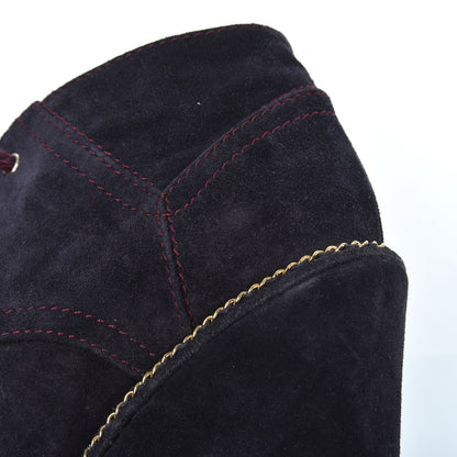 Chanel Suede Lace Up Wedge Booties 35 Dark Blue 8 of 18