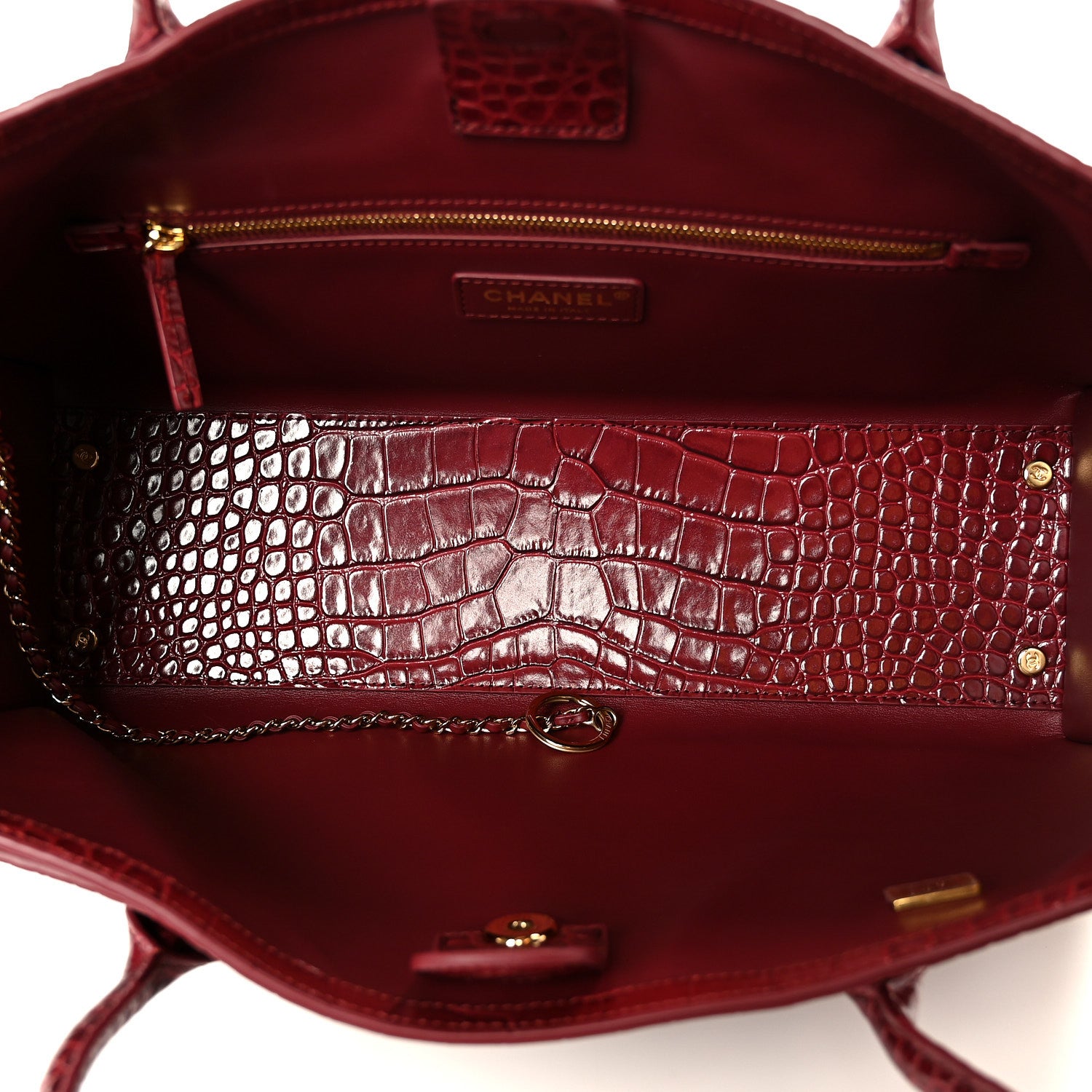 Chanel Calfskin Crocodile Embossed Archetype Small Shopping Tote Burgundy 5 of 11