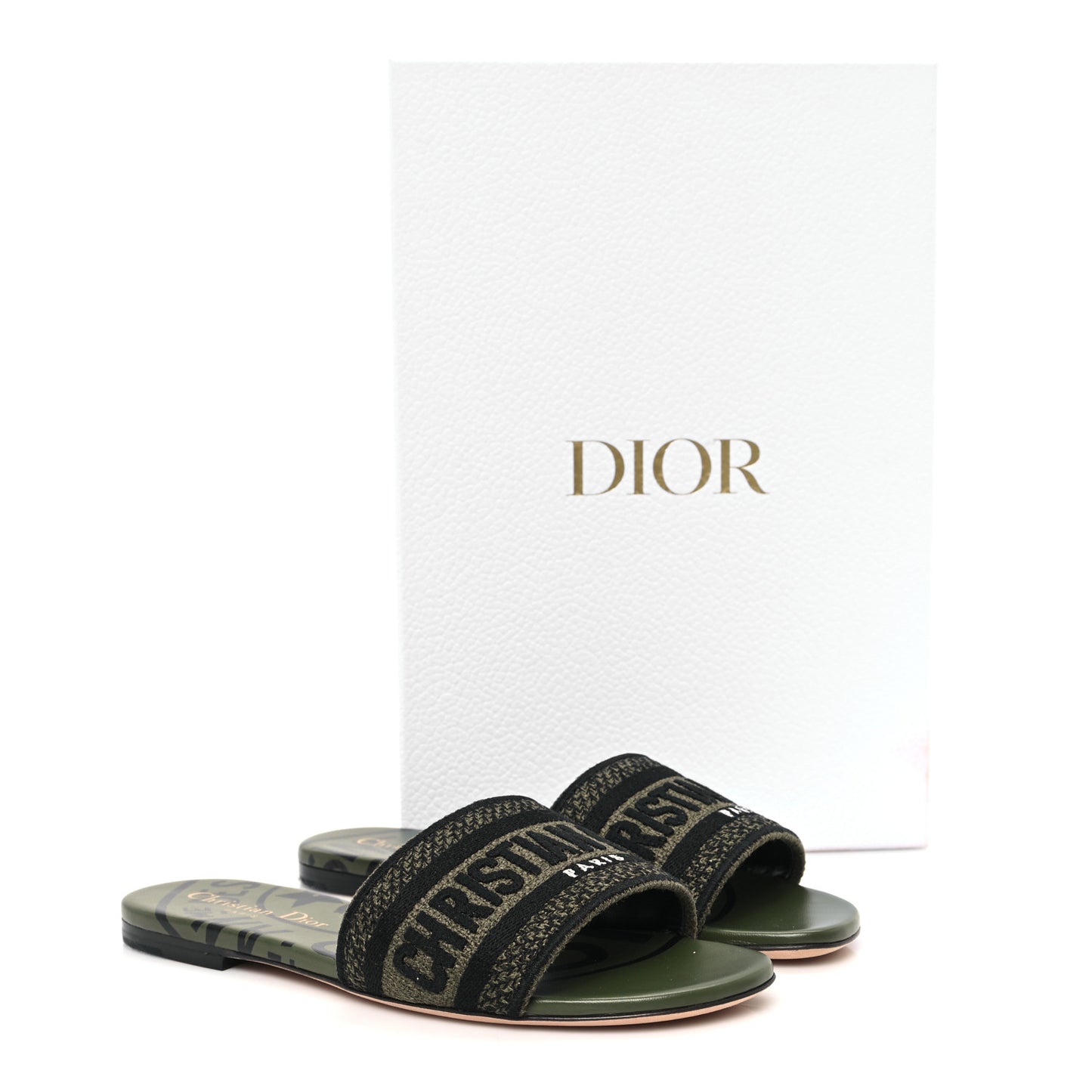 Canvas Union Embroidered Dway Flat Slide Sandals 35.5 Kaki