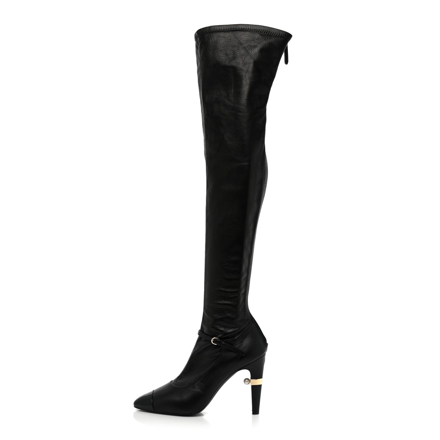 Calfskin Patent Cap Toe Pearl High Boots 38.5 Black
