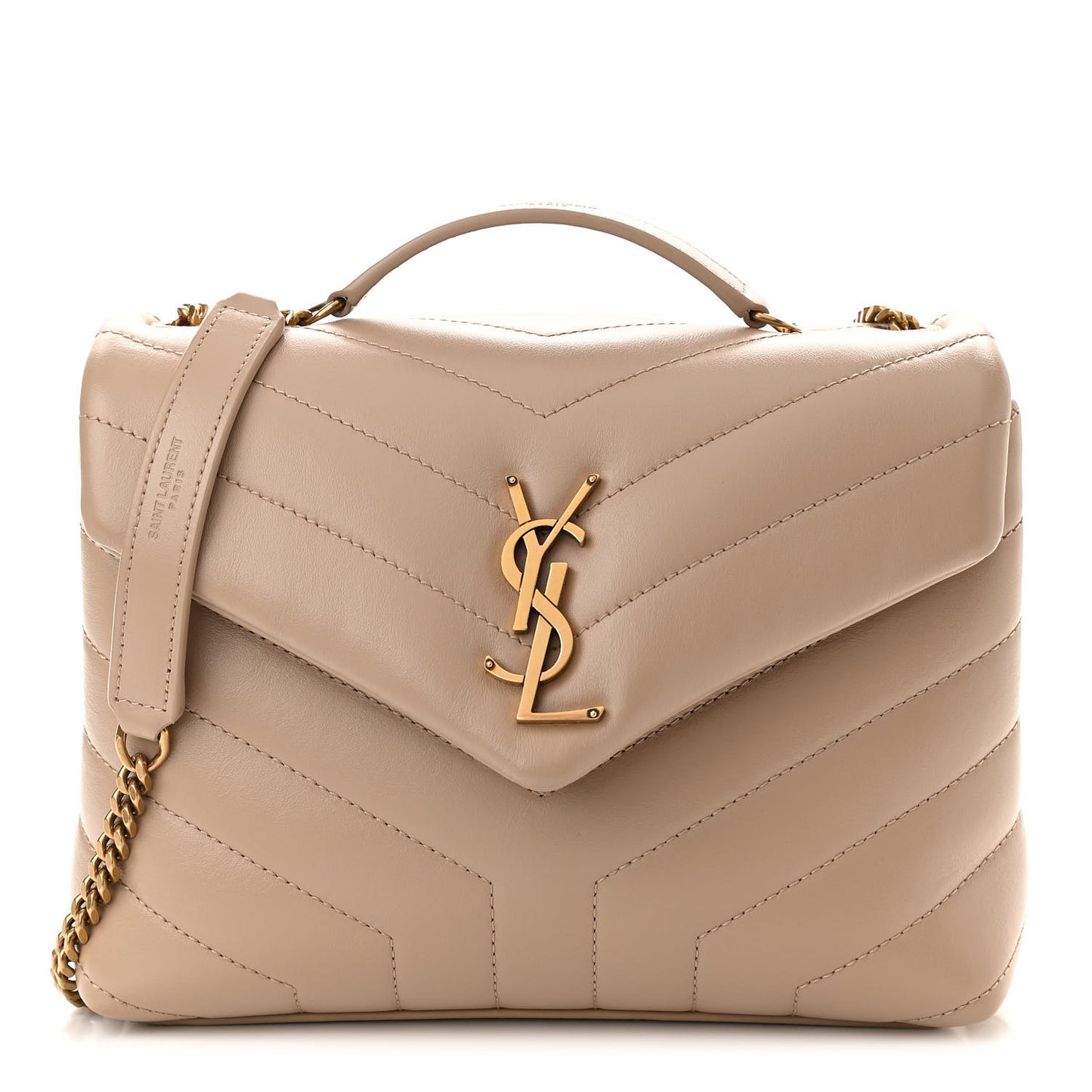 Calfskin Y Quilted Monogram Small Loulou Chain Satchel Dark Beige