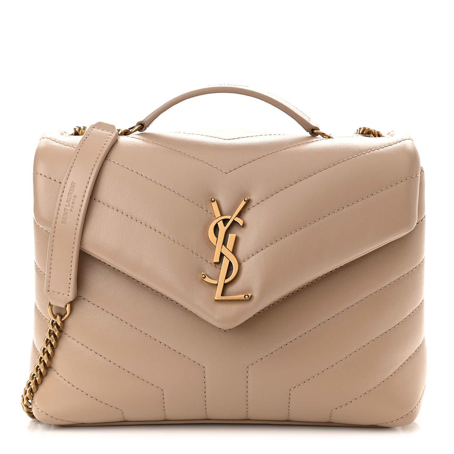 Saint Laurent Calfskin Y Quilted Monogram Small Loulou Chain Satchel Dark Beige 1 of 11