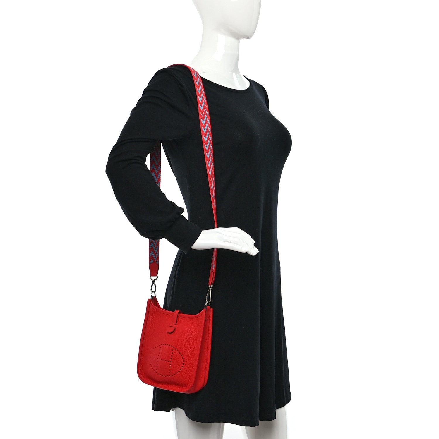 Hermes Taurillon Clemence Zigzag Evelyne TPM Rouge De Coeur Bleu Du Nord 2 of 9