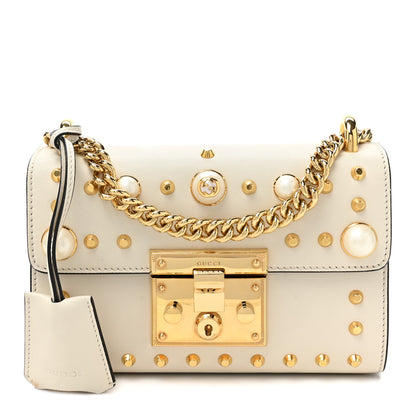 Gucci Calfskin Studded Small Padlock Shoulder Bag White 1 of 14