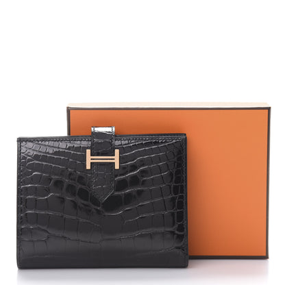 Hermes Shiny Alligator Bearn Compact Wallet Black 8 of 8