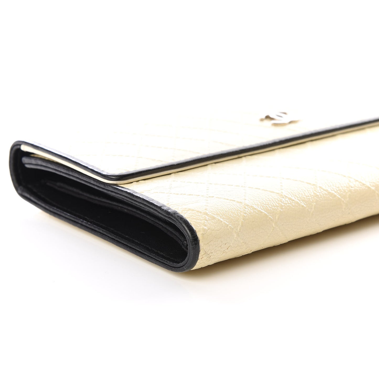 Calfskin Diamond Embossed Long Flap Wallet White