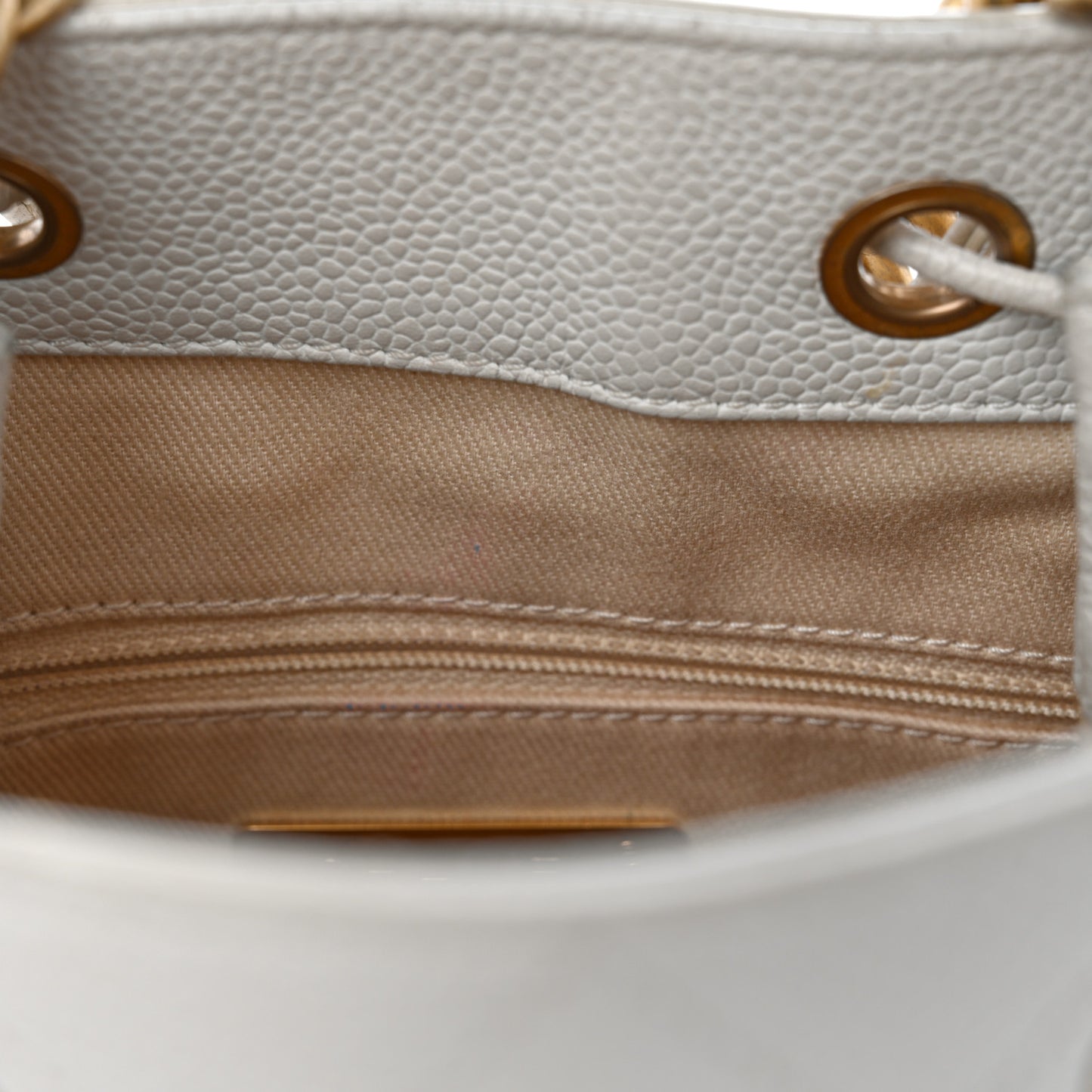 Grained Calfskin Stitched Small Drawstring Bag White