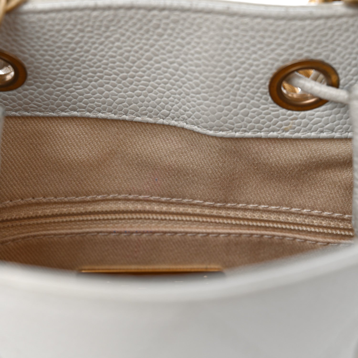 Chanel Grained Calfskin Stitched Small Drawstring Bag White 13 of 16