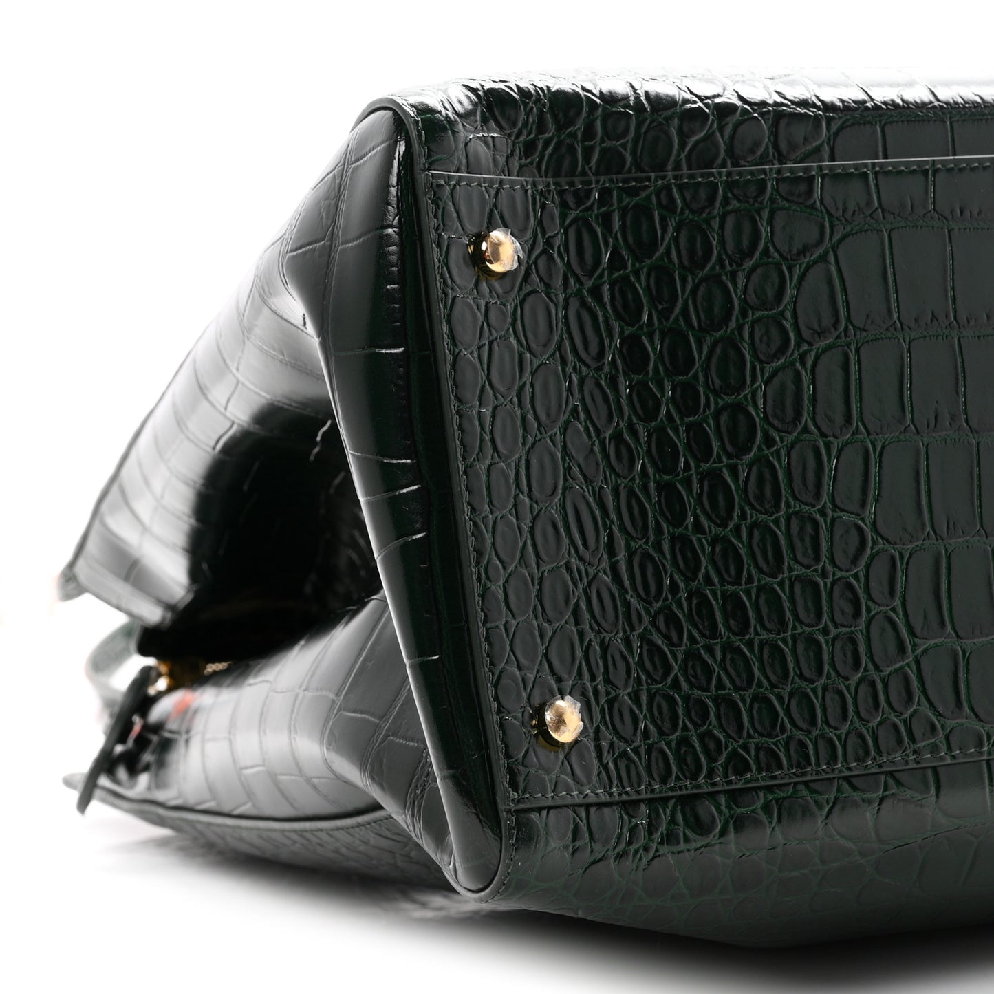Calfskin Crocodile Embossed Large Shopping Bag Dark Green