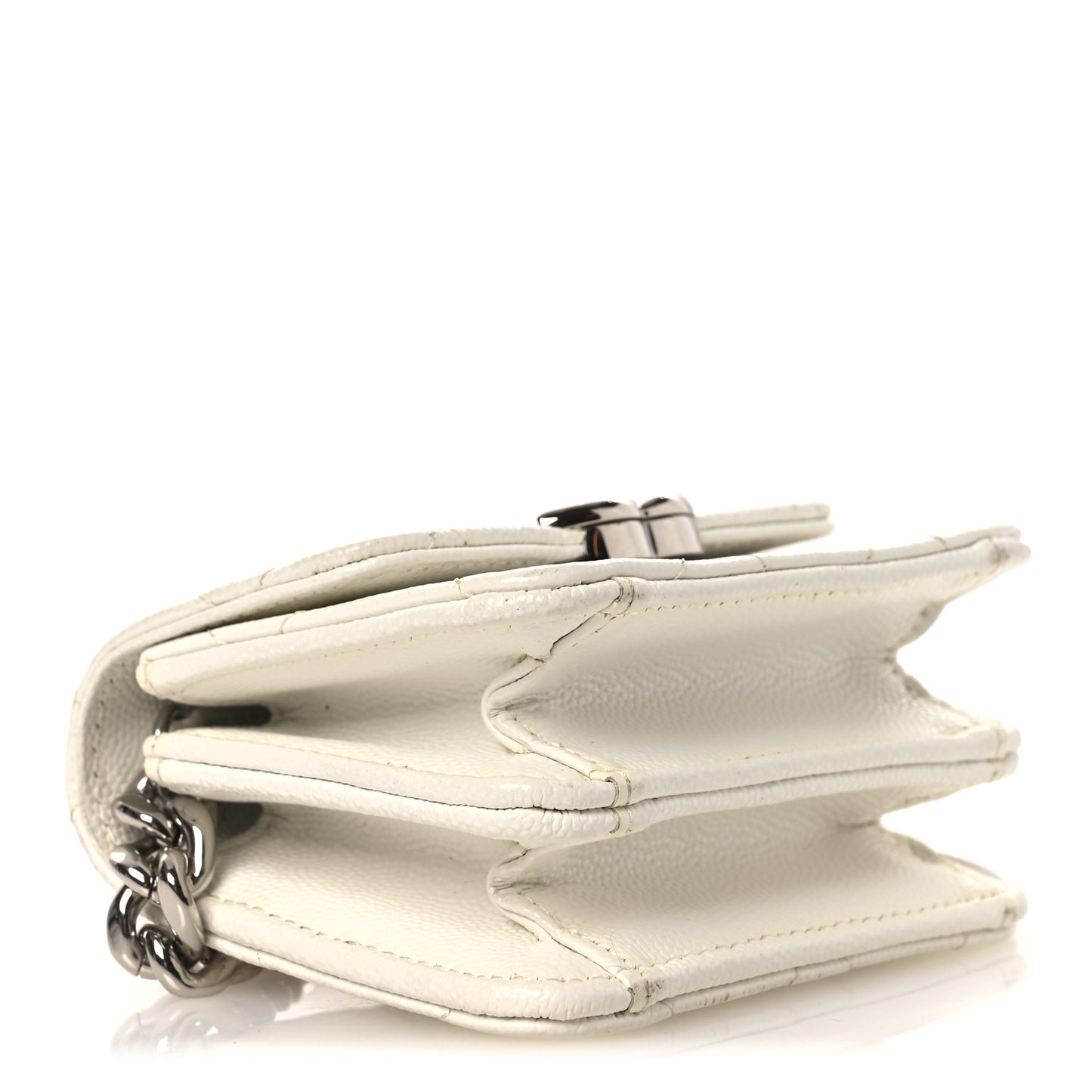 Caviar Quilted Enamel Coco Clutch With Chain White